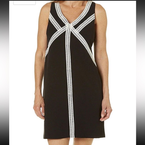 London Times Dresses & Skirts - London Times Dress Black with White Accents V Neckline Work Dress Size 12P